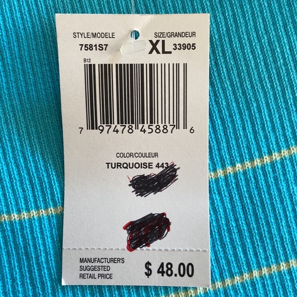 Jeanne Pierre NWT XL Turquoise Yellow Striped Square Neck Sleeveless Sweater - Picture 8 of 9